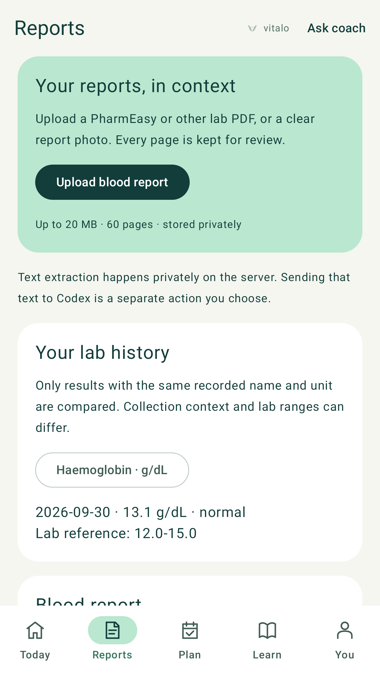 Vitalo report review preview using synthetic laboratory values